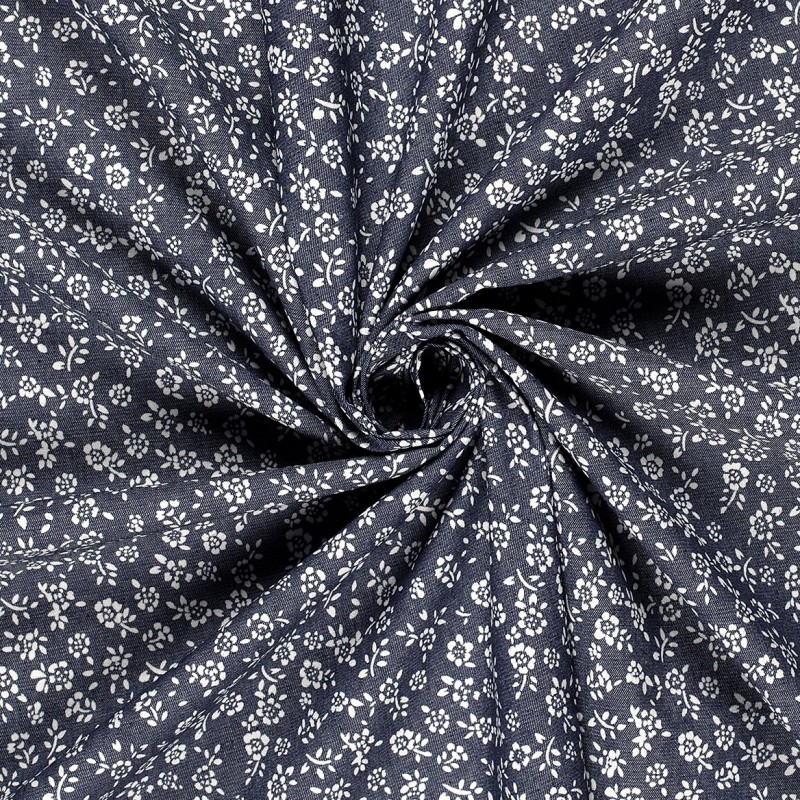 Tecido Jeans leve Flores Frésia​ | Tecidos Lobo