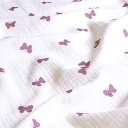 Double Gauze Fabric Purple Butterflies | Wolf Fabrics