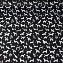 Fabric Dogs and paws black background