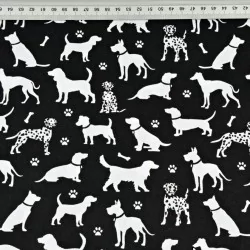 Tessuto di Cotone Cani e Zampe di Cane su Sfondo Nero | Tissus Loup