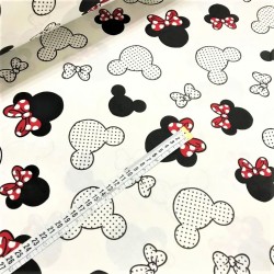 Tessuto Cotone Minnie Mouse Fiocco Rosso Testa Grande | Tessuti Lupo