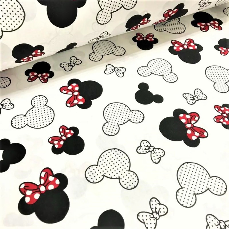 Tecido de Algodão Minnie Mouse Laço Vermelho Cabeça Grande | Tecidos Lobo
