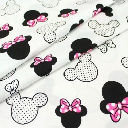 Tissu Minnie Mouse Nœud fuchsia Grande Tête