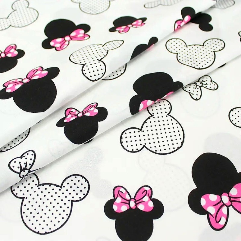 Minnie Mouse Katoenen Stof Fuchsia Strik Grote Hoofd | Wolf Stoffen