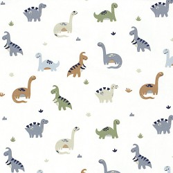Jersey Stof Dinosaurussen Off-White Achtergrond