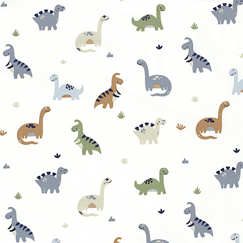 Jersey Fabric Dinosaurs Off-White Background | Wolf Fabrics