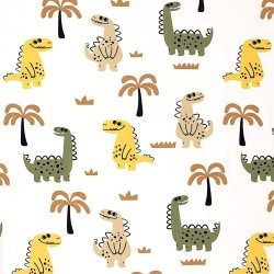 Tessuto Jersey Dinosauri Felici e Palme | Tessuti Lupo