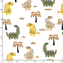 Happy Dinosaurs and Palm Trees Jersey Fabric | Wolf Fabrics
