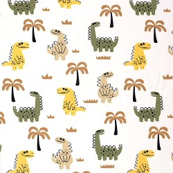 Tessuto Jersey Dinosauri Felici e Palme | Tessuti Lupo