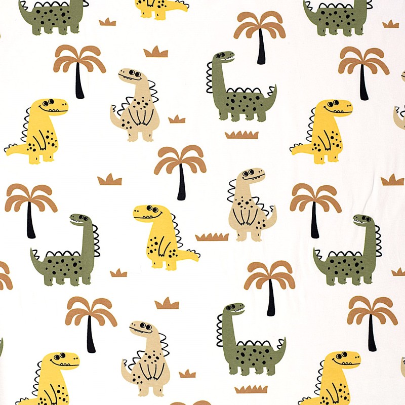 Tessuto Jersey Dinosauri Felici e Palme | Tessuti Lupo