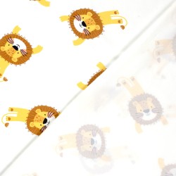 Tissu Jersey coton Petits Lions Fond Blanc Cassé | Tissus Loup