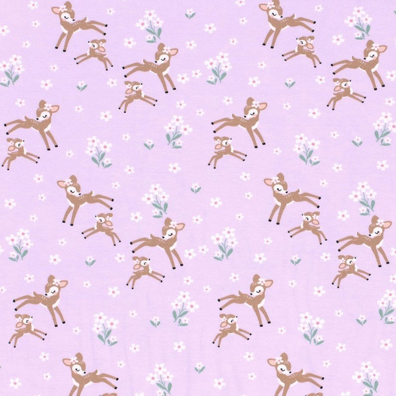 Jersey Fabric Little Deer in the Flowers | Wolf Fabrics
