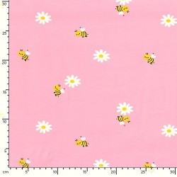Jersey Fabric Little Bees and Daisies | Wolf Fabrics