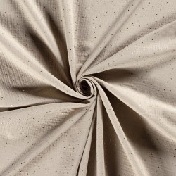 Tessuto doppia garza grigio-beige con pois dorati | Tessuti Lupo