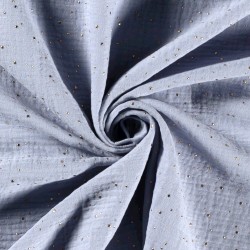 Sky Blue Double Gauze Fabric with Golden Dots | Wolf Fabrics