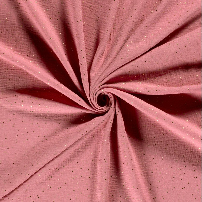 Doppelgaze stoff goldene punkte Hintergrund Rose Ballerina | Wolf Stoffe