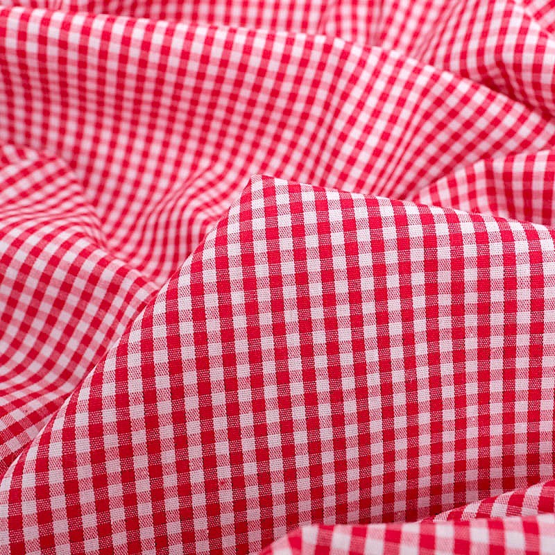 Red and White Gingham Cotton Fabric Small Checks 3mm | Wolf Fabrics