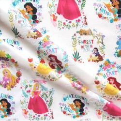Tessuto Cotone Principesse Disney su fondo bianco | Tissus Loup