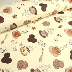 Semi Panama Deco Fabric Coffee and Biscuits Cream Background | Wolf Fabrics