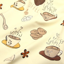 Tissu Déco Semi-Panama Café et Biscuits Fond Crème| Tissus Loup