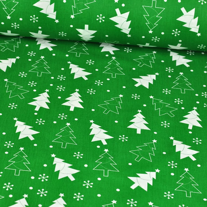 Tissu Coton Sapin de Noël Fond Vert Nikita Loup