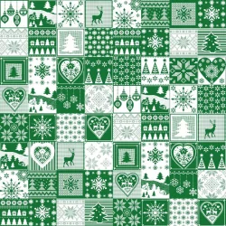 Tissu Coton Mosaïque de Noël Fond Vert Nikita Loup