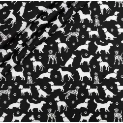 Tecido de Algodão com Cães e Patas de Cão Fundo Preto | Tissus Loup