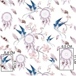 Tessuto di Cotone Acchiappasogni Viola e Colibrì | Tissus Loup
