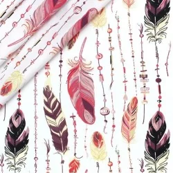 Pink and Purple Feathers and Pearls Fabric Cotton Nikita Loup