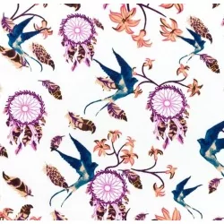 Fabric Purple dream catcher with hummingbirds