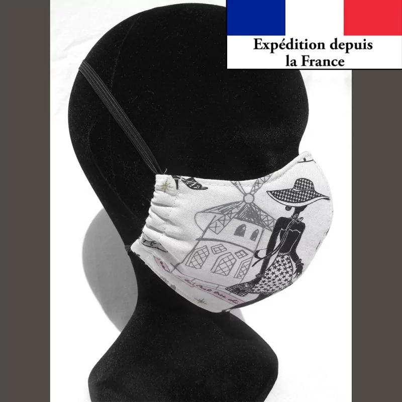 Maschera di protezione Moulin Rouge design alla moda riutilizzabile AFNOR | Tissus Loup