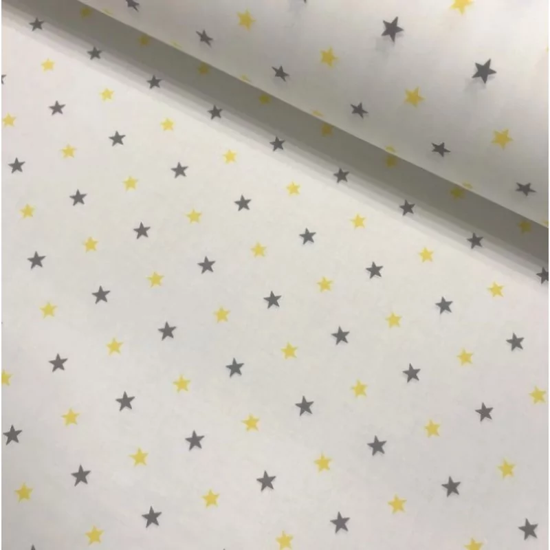 Tessuto di Cotone Stelle Gialle e Grigie | Tissus Loup