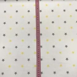 Tecido de Algodão Estrelas Amarelo e Cinza | Tissus Loup
