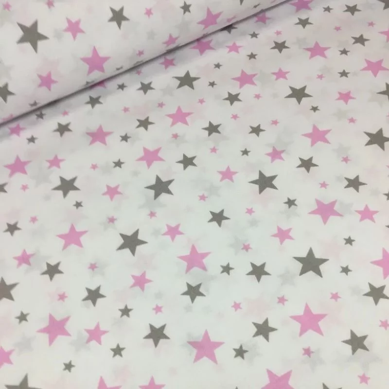 Tela de algodón estrella rosa y gris. Nikita Loup