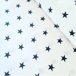 Tissu Coton Étoiles Bleu Marine Fond Blanc | Tissus Loup