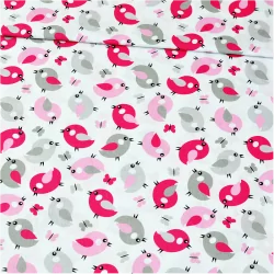 Tessuto Uccelli rosa e grigi