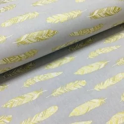 Fabric Golden feathers grey background