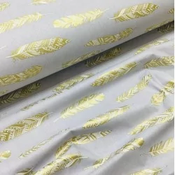 Fabric Cotton Golden Feather Grey Background Nikita Loup