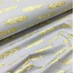 Fabric Cotton Golden Feather Grey Background | Wolf Fabrics