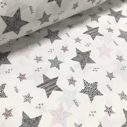 Tecido de Algodão Estrelas Fantasias Rosa e Cinza | Tissus Loup