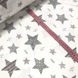 Tessuto di Cotone Stelle Fantasia Rosa e Grigio | Tissus Loup