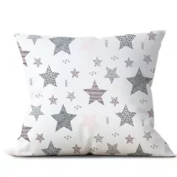 Tessuto di Cotone Stelle Fantasia Rosa e Grigio | Tissus Loup
