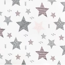 Tessuto di Cotone Stelle Fantasia Rosa e Grigio | Tissus Loup