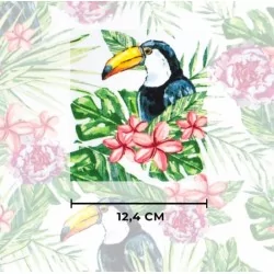 Toucan-Baumwollstoff und tropische Blumen Nikita Loup