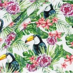 Toucan and Tropical Flowers Fabric Cotton Nikita Loup