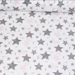 Fabric Pink and grey stars fancy