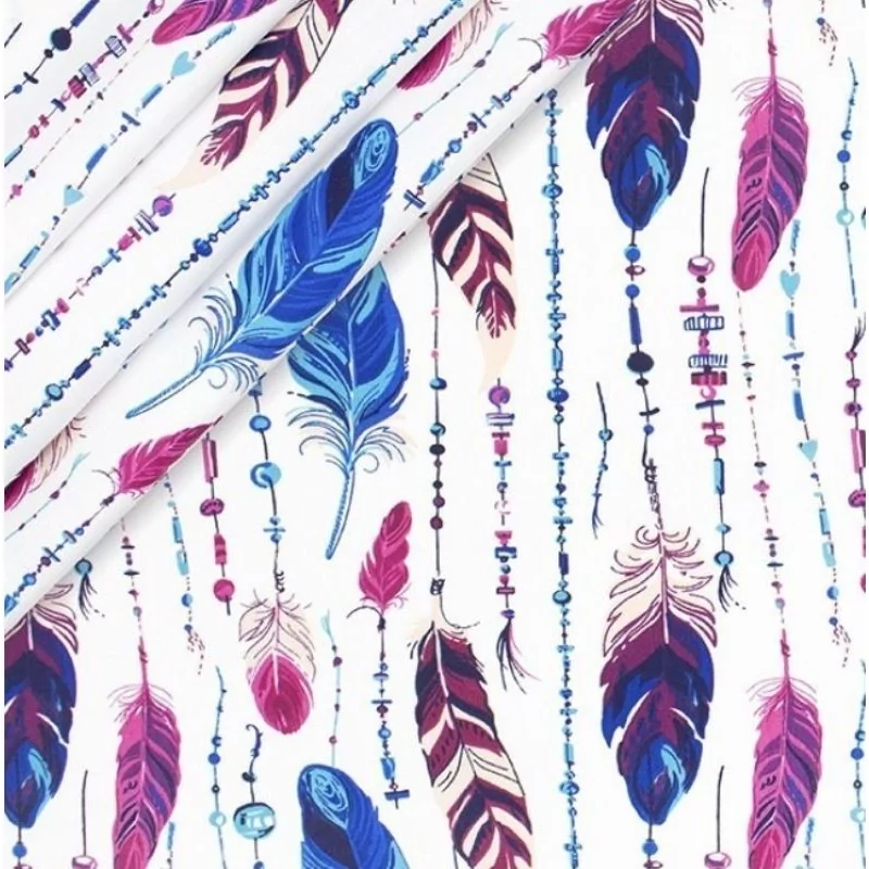 Blue and Purple Feathers and Pearls Fabric Cotton Nikita Loup