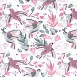 Hummingbirds and Flowers Fabric Cotton Nikita Loup
