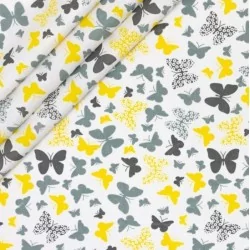 Yellow and Gray Butterflies Fabric Cotton Nikita Loup