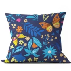 Butterflies and Blue Flowers Fabric Cotton Nikita Loup